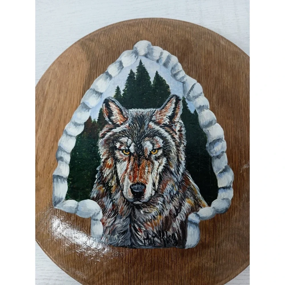 Vintage Wood Woolf Spirit Of The Pack Wall Plaque Handmade Lacquered Cabin Decor